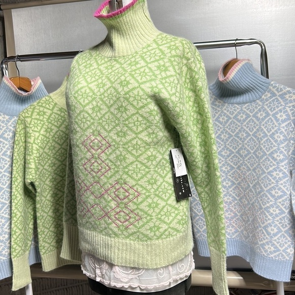 Neckworks  pullover 50 wool 40angora spring colors geometric design NWT. - Picture 6 of 17